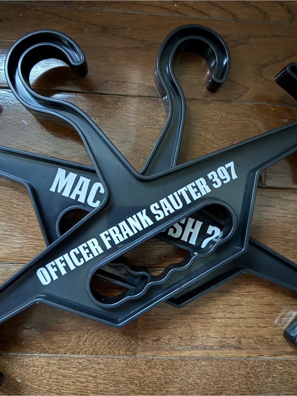 Tactical Black Plastic Hanger with White Text - Police Officer/ Firefighter/ Gym